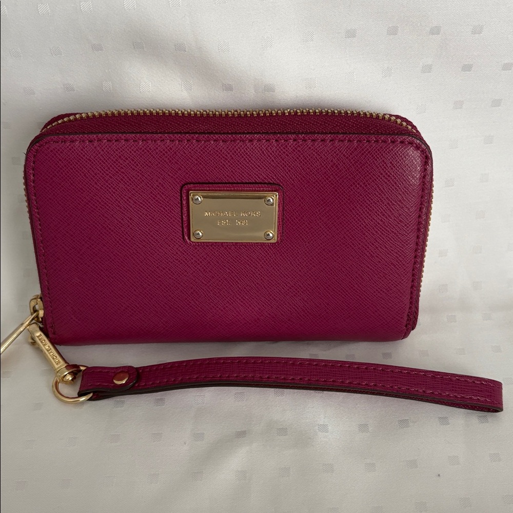 Michael Kors Magenta Zip Wallet Wristlet with Gold Hardware